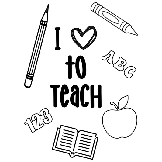 Illustrations of school-related items for a journal cover with text 'I ❤️ to Teach' on a white background