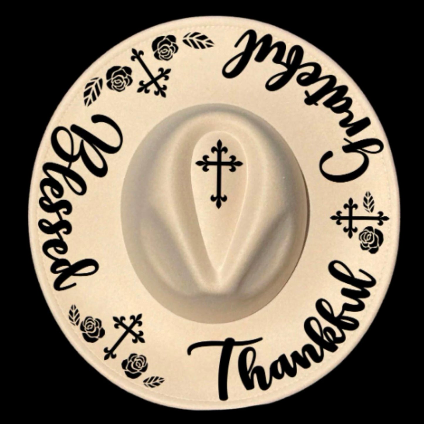 Thankful Grateful Blessed Traceable Wide Brim Hat Burning Design