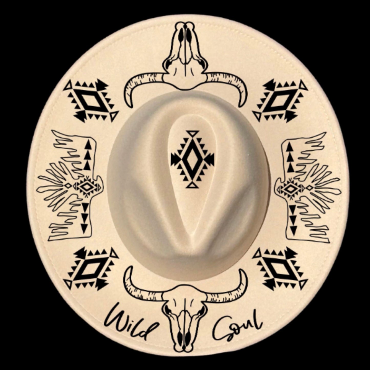 Thunderbird Cow Skull Western Wide Brim Hat Burning Design SVG PNG