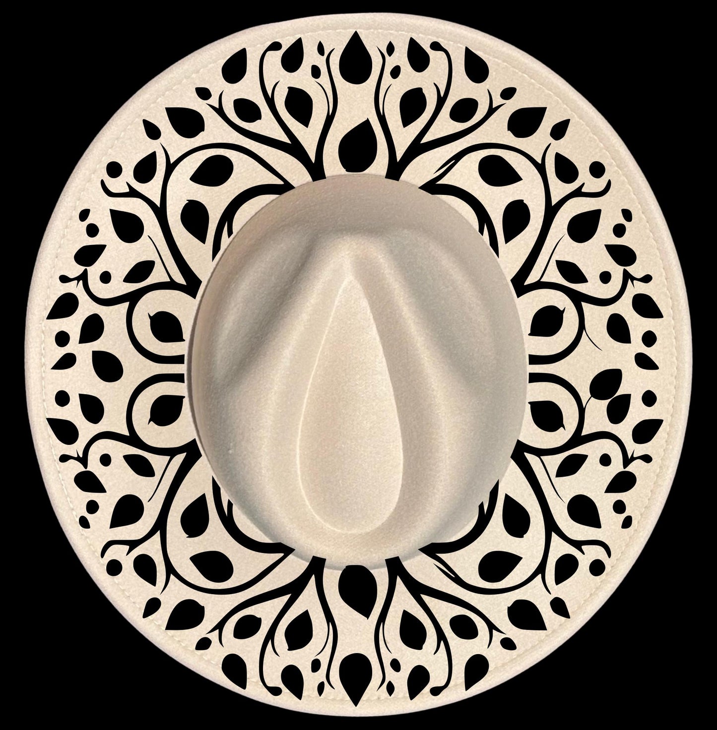 Tree Branches burned hat burning design on a wide brim hat