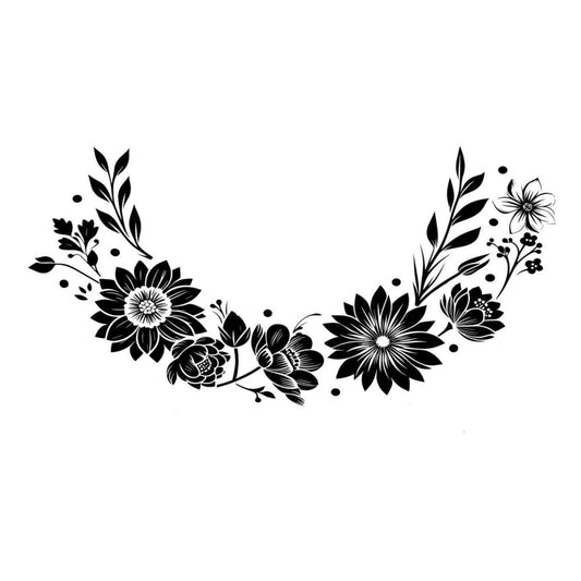 Black floral design on a white background