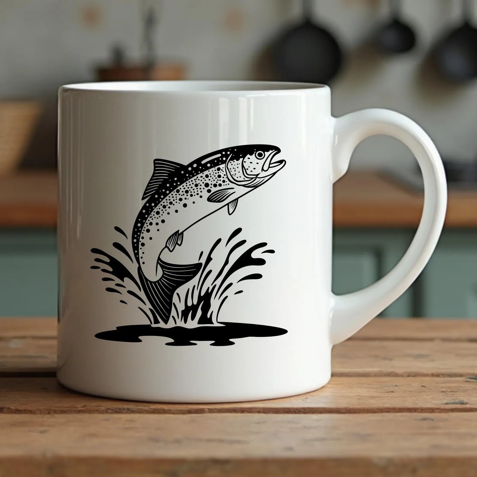 Trout Fish Leaping from the water SVG digital design on a mug