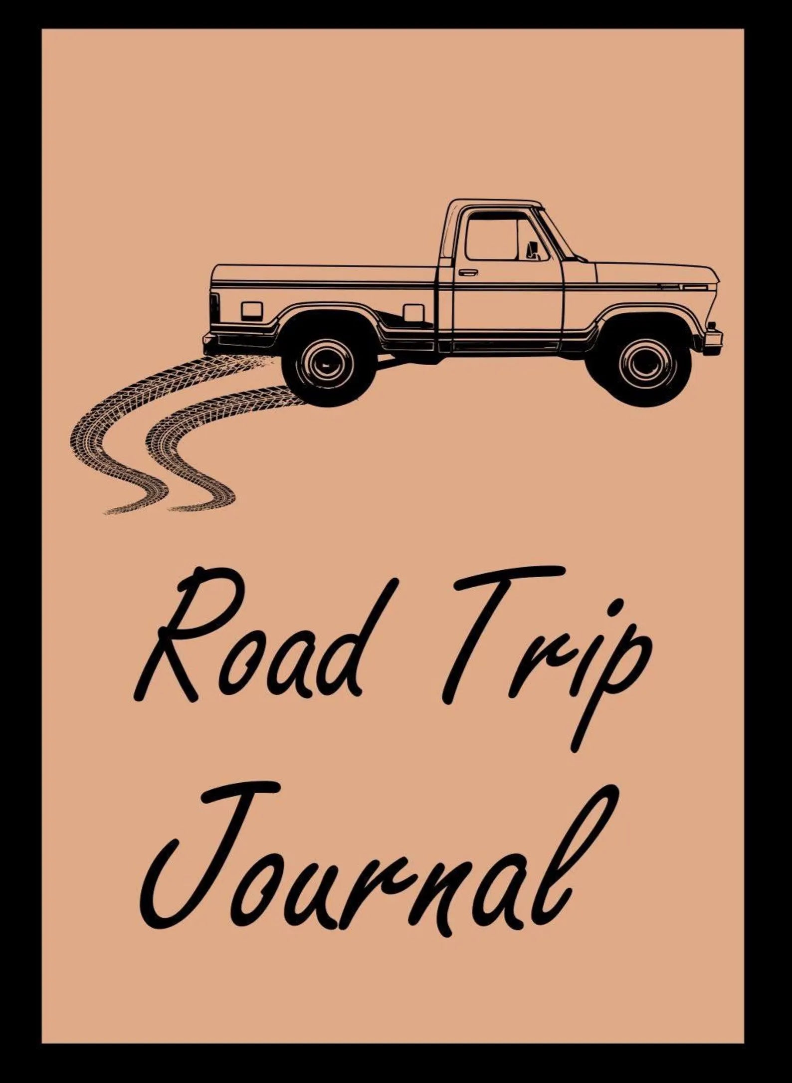 Cover of a 'Road Trip Journal' with a vintage truck illustration on a beige background