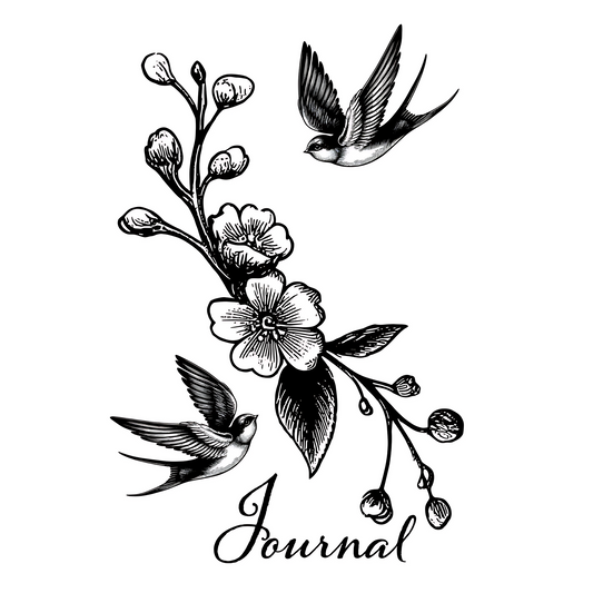 A vintage style illustration of swallows with the word "Journal" beneath them.