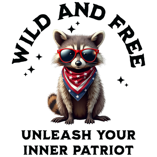 Wild And Free Patriotic Raccoon PNG digital design