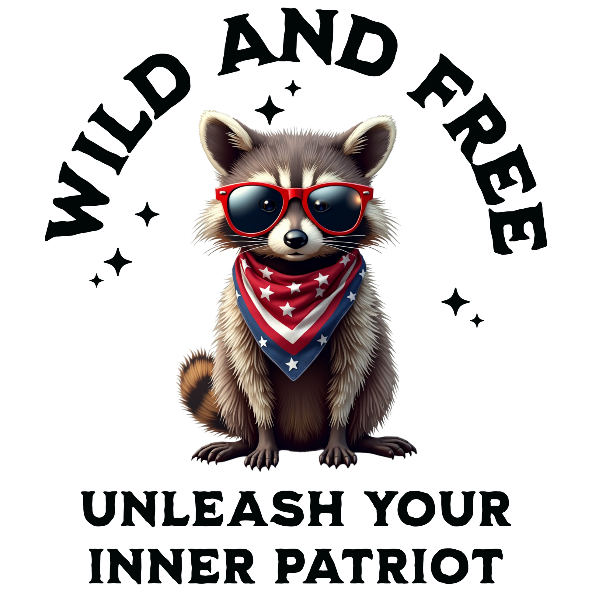 Wild And Free Patriotic Raccoon PNG digital design