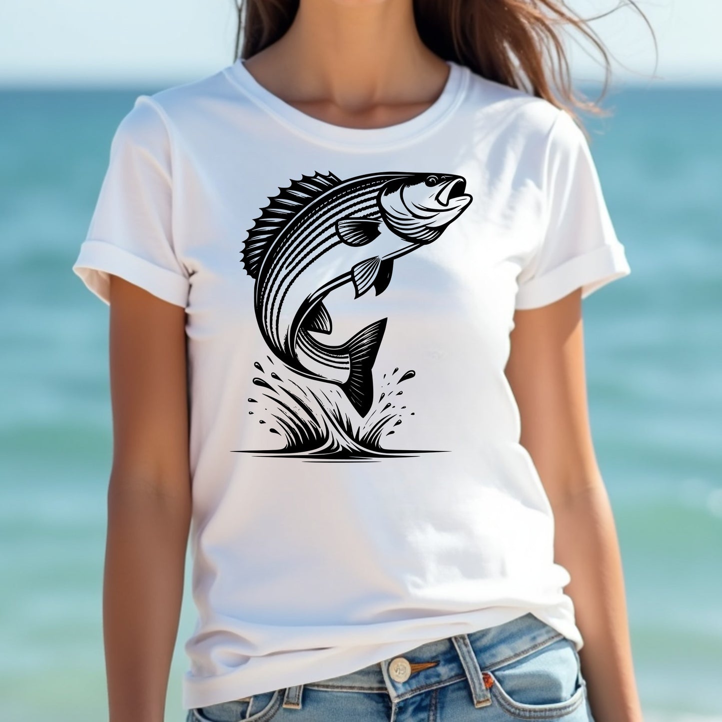 Striped Bass Fish Silhouette Digital Design PNG