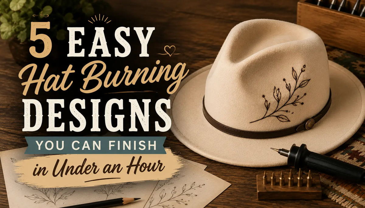 A hat with a easy design and a wood burning tool