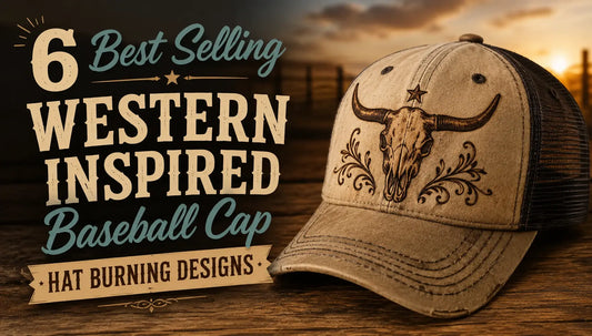 Image of a baseball cap with "6 Best Selling Western Inspired Baseball Cap Designs"