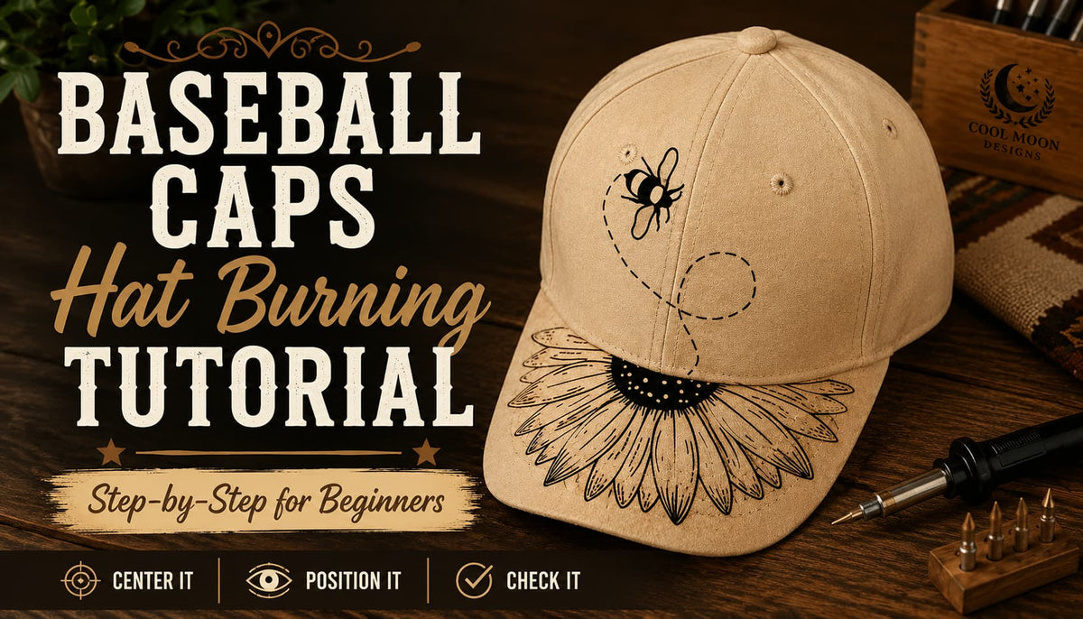 A baseball cap with a sunflower and bee design. This is the cover image for the baseball caps hat burning tutorial