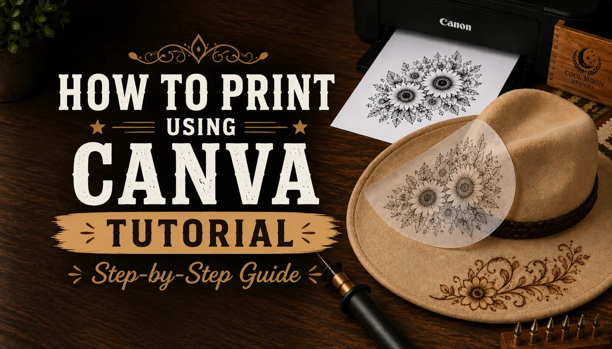 A hat with a design partially laid out with the text "How to Print Using Canva Tutorial"