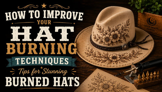 A hat with a design, a soldering iron, and "How to Improve Hat Burning Techiques"