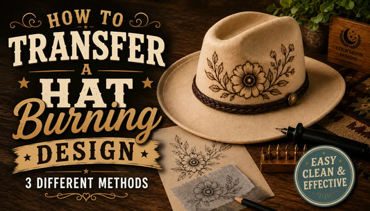 A hat with a burned image and text "How to Transfer a Hat Burning Design"