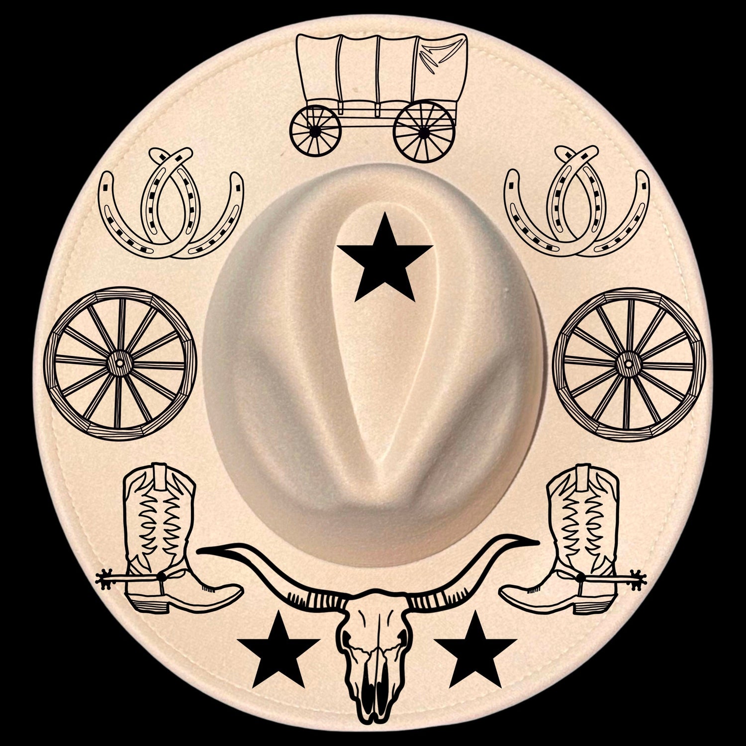 Western designs on a wide brim hat