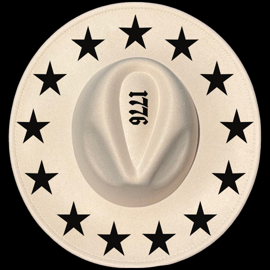 1776 American Flag design on a wide brim hat