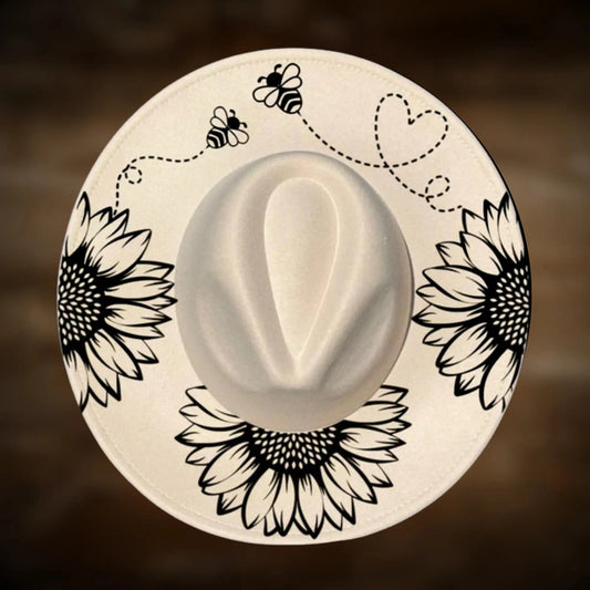 3 Sunflowers Wide Brim Hat Burning Design