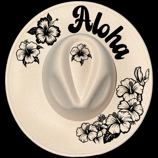 Aloha design on a wide brim hat