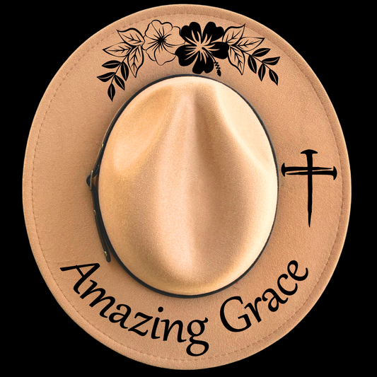Amazing Grace design on a narrow brim hat