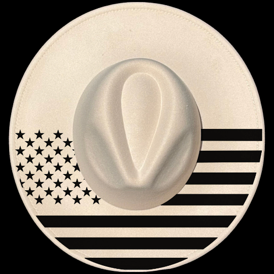 American Flag design on a wide brim hat