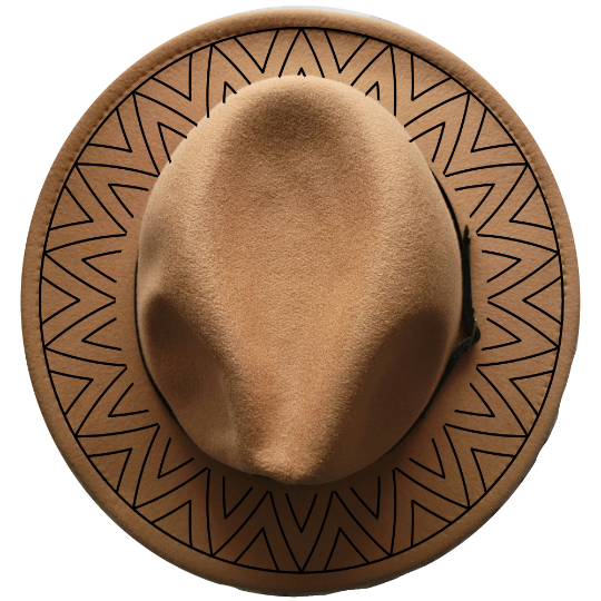 Example of our Aztec Mandala narrow brim hat burning design on a hat