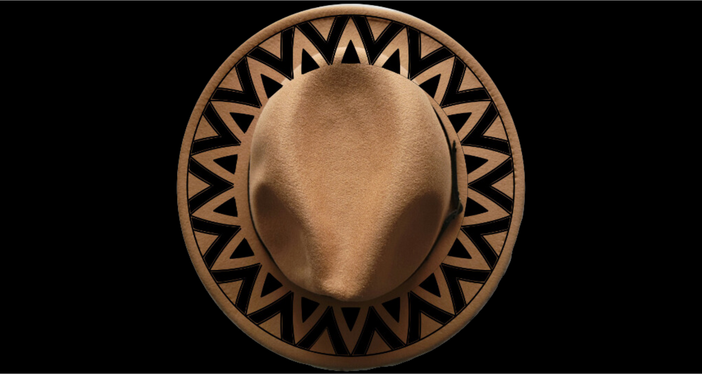 Aztec Mandala design on a narrow brim hat