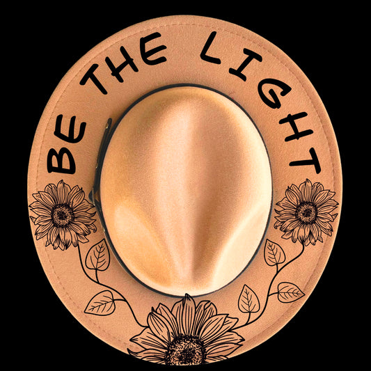 Be The Light Sunflower burned hat burning design on a narrow brim hat