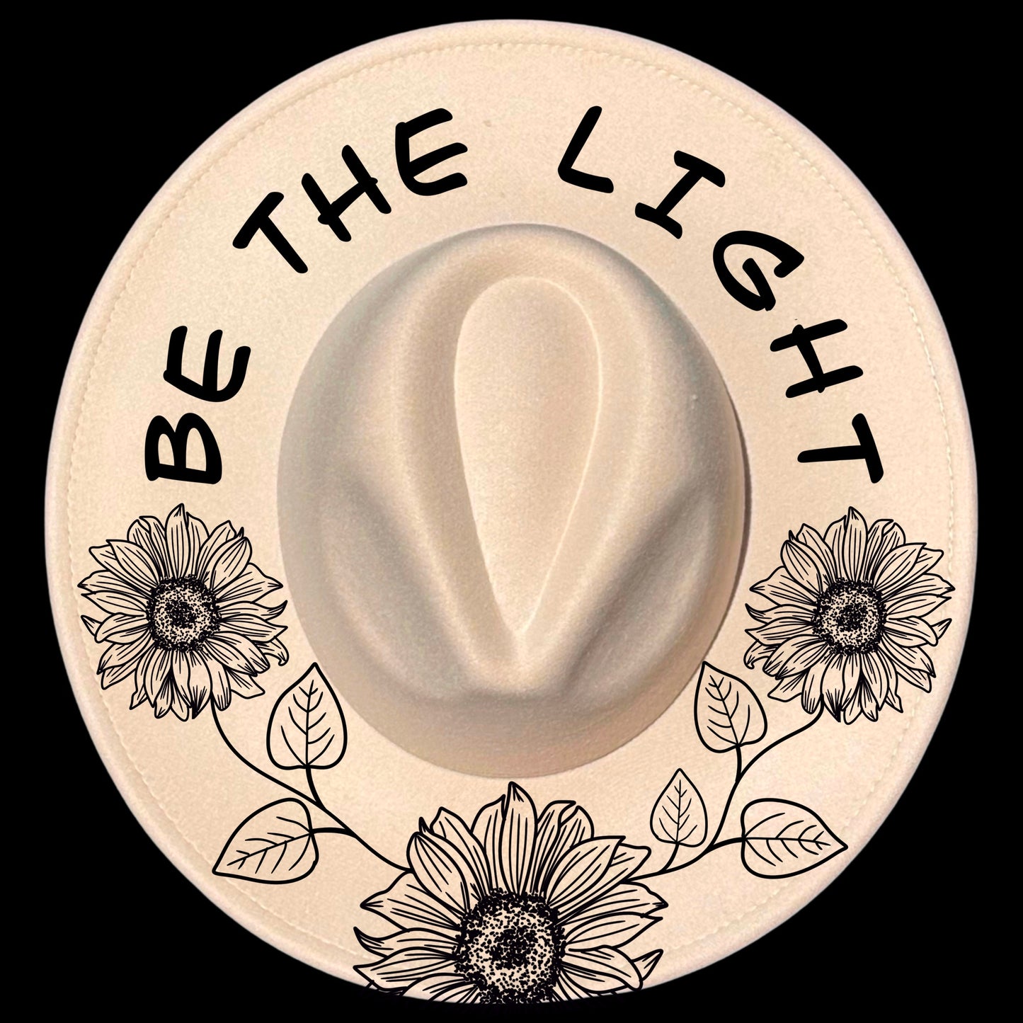 Be The Light Sunflower burned hat burning design on a wide brim hat