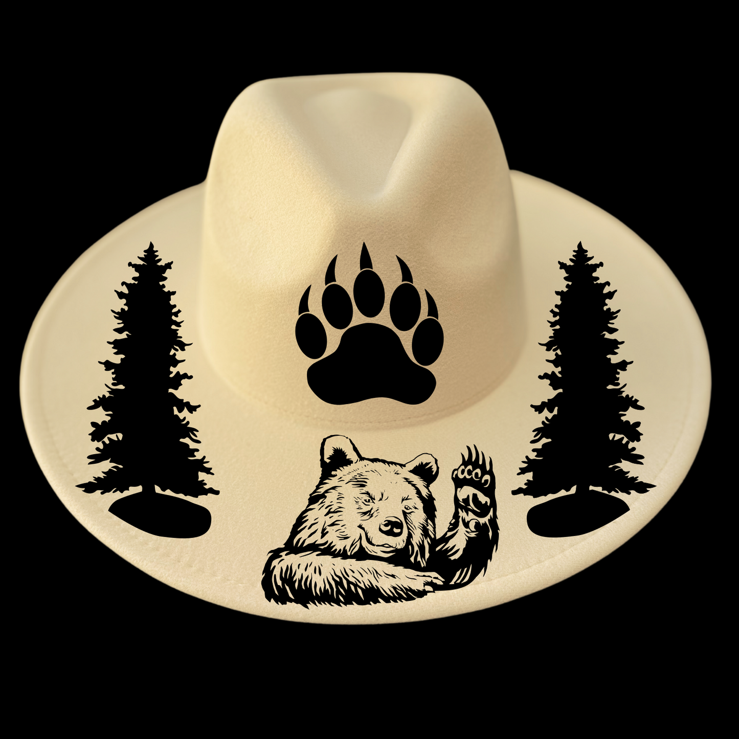 Bear Waving design on a wide brim hat