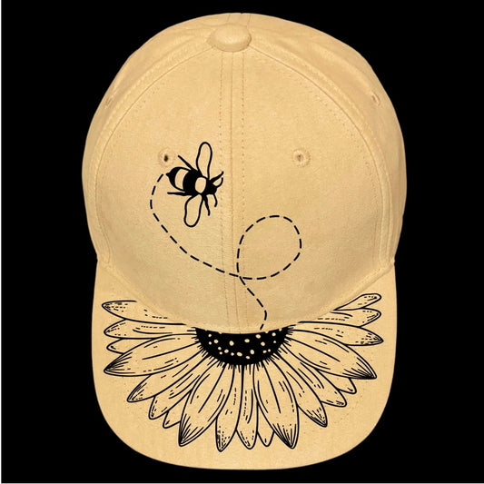 Bees Buzzing Sunflower design on a baseball cap