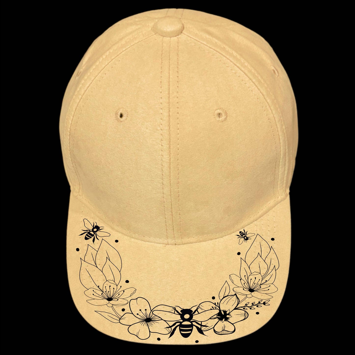 Bees Cherry Blossoms burned hat burning design on a wide brim hat