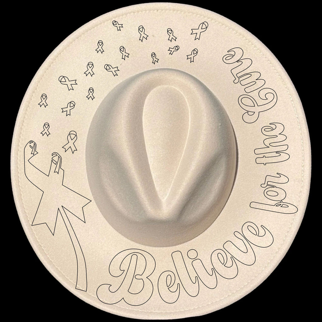 Believe For The Cure design on a wide brim hat