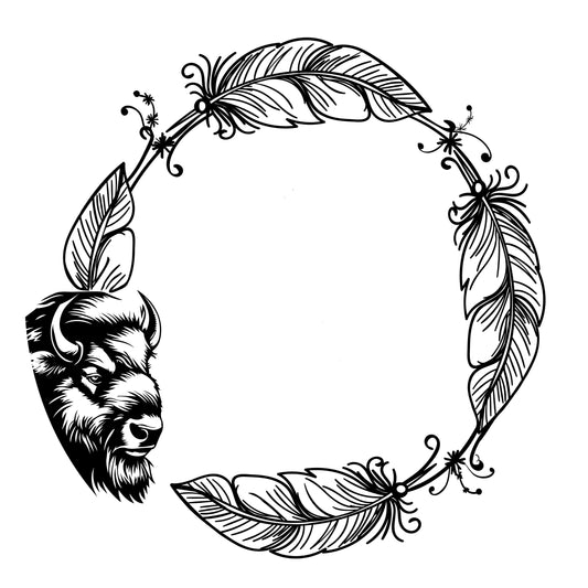 Bison Feathers hat burning design
