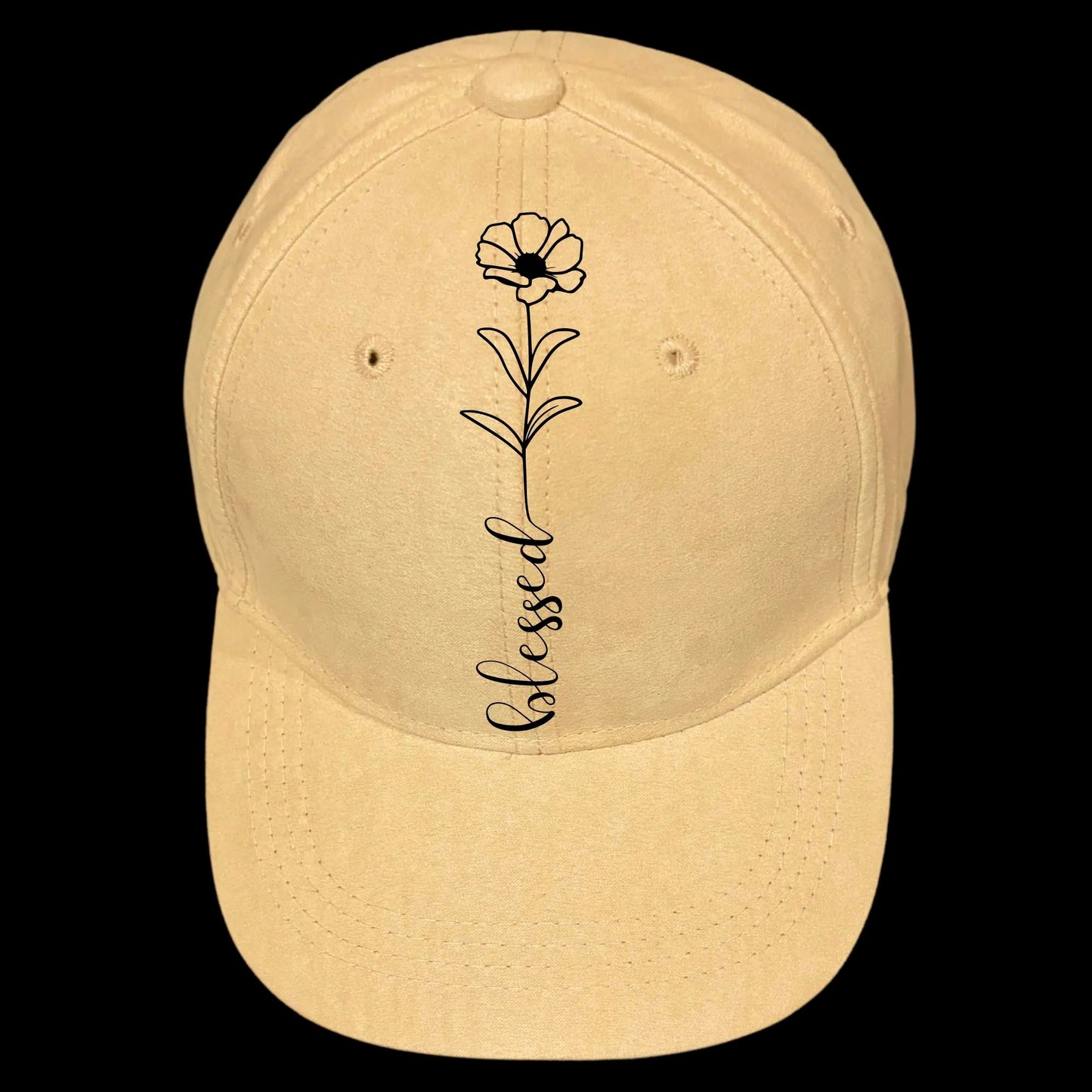 Blessed Flower burned hat burning design on a baseball cap.