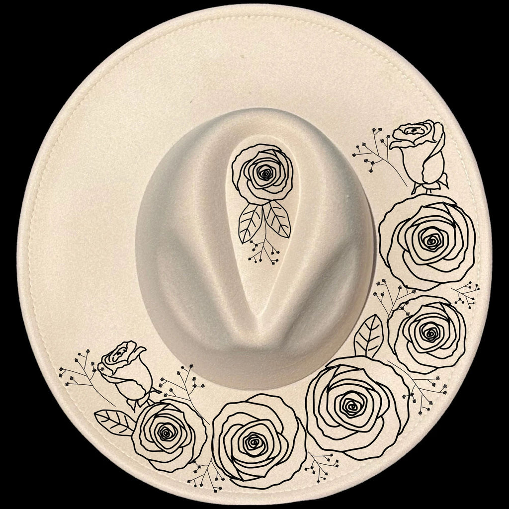 Bridal rose design on a wide brim hat