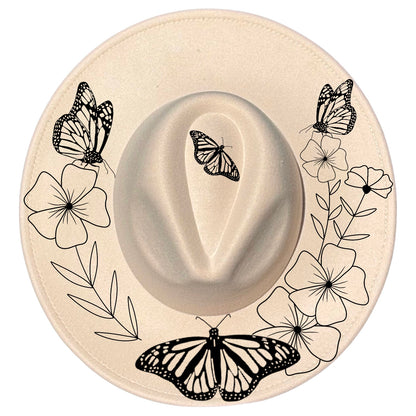 Butterflies And Flower design on a wide brim hat
