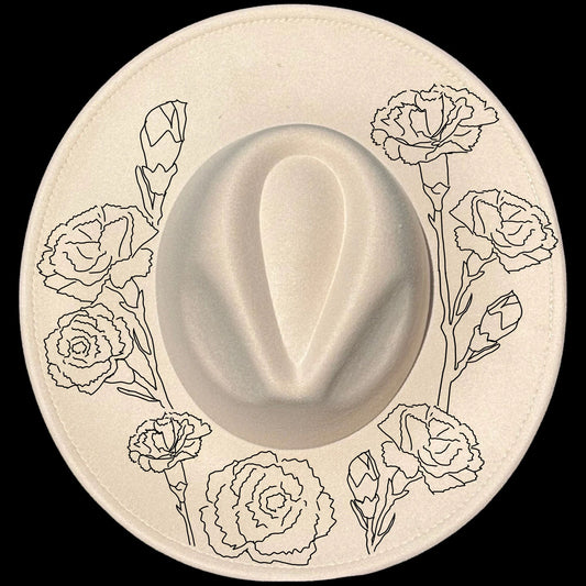 Carnation Bouquet design on a wide brim hat