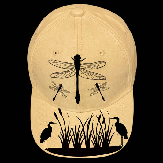 Cattails And Dragonflies burned hat burning design on a baseball cap