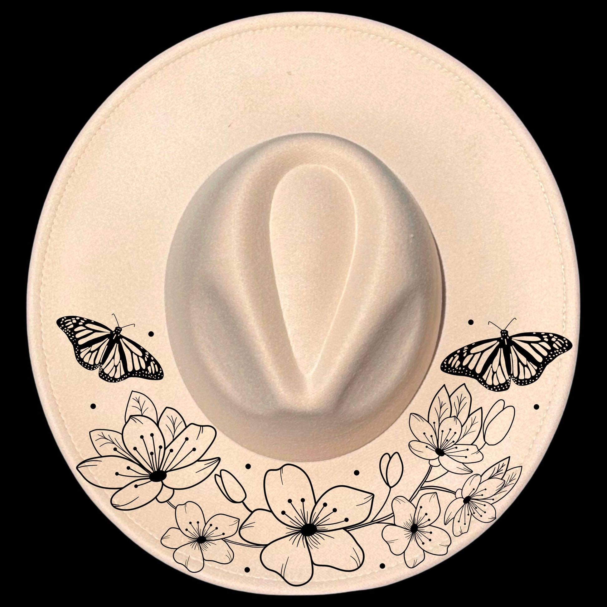 Cherry Blossom Spray design on a wide brim hat