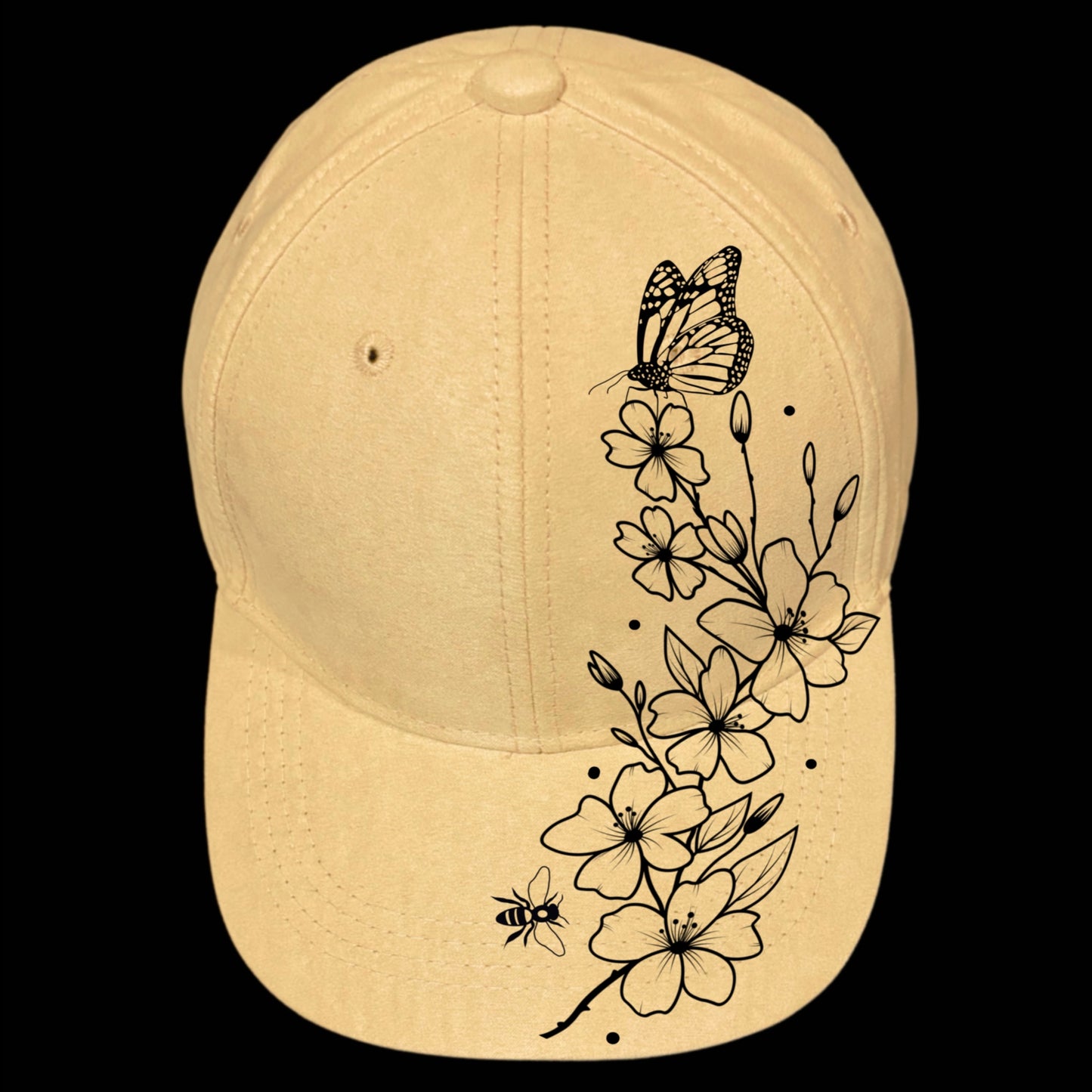 Cherry Blossoms Butterfly design on a baseball cap