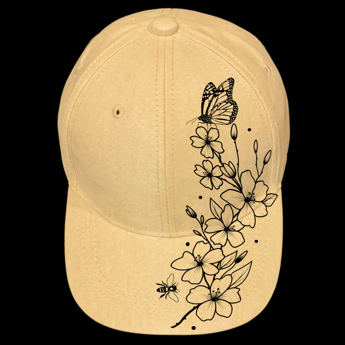 Cherry Blossoms Butterfly design on a baseball cap