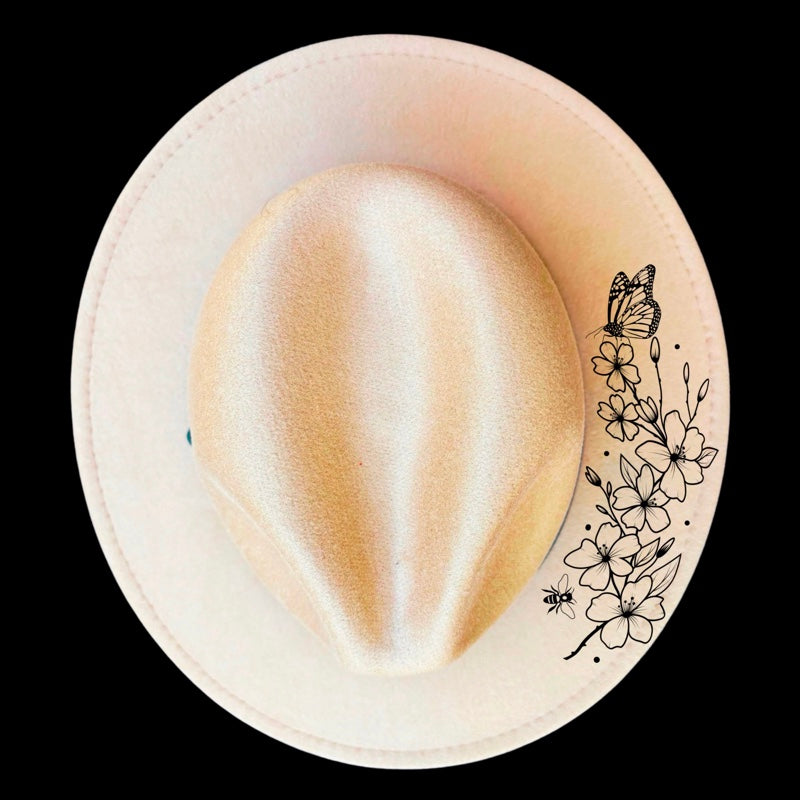 Cherry Blossoms Butterfly design on a narrow brim hat