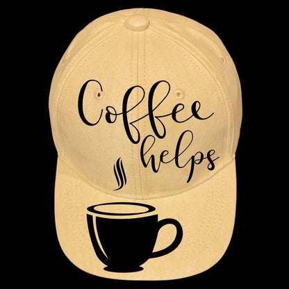 Coffee Helps burned hat burning design on a baseball cap