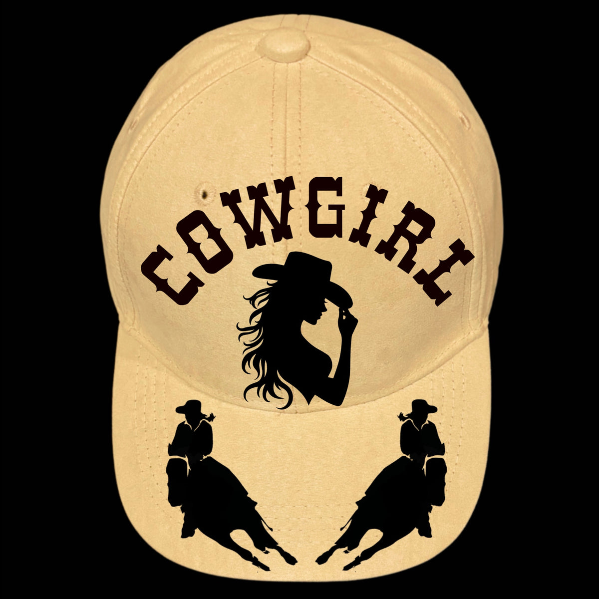 Cowgirl hat burning pattern shown on a baseball cap
