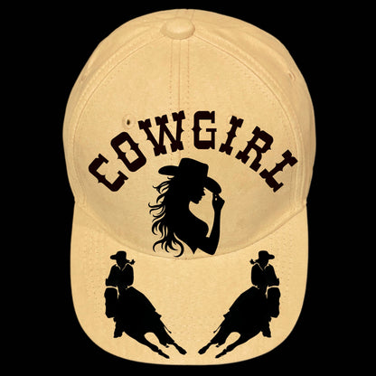 Cowgirl burned hat burning design on a baseball cap