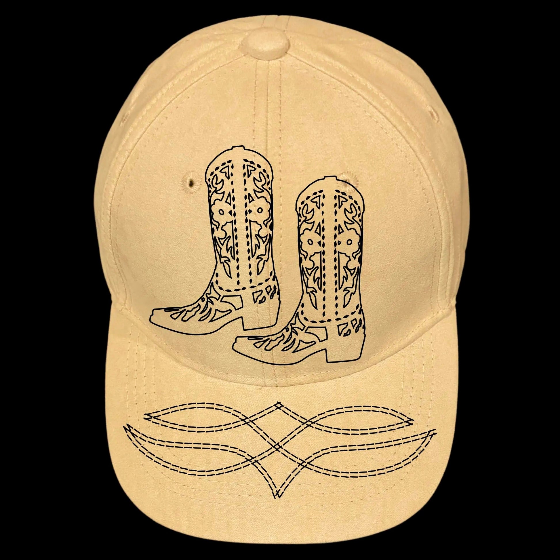 Cowgirl Boots burned hat burning design on a baseball cap