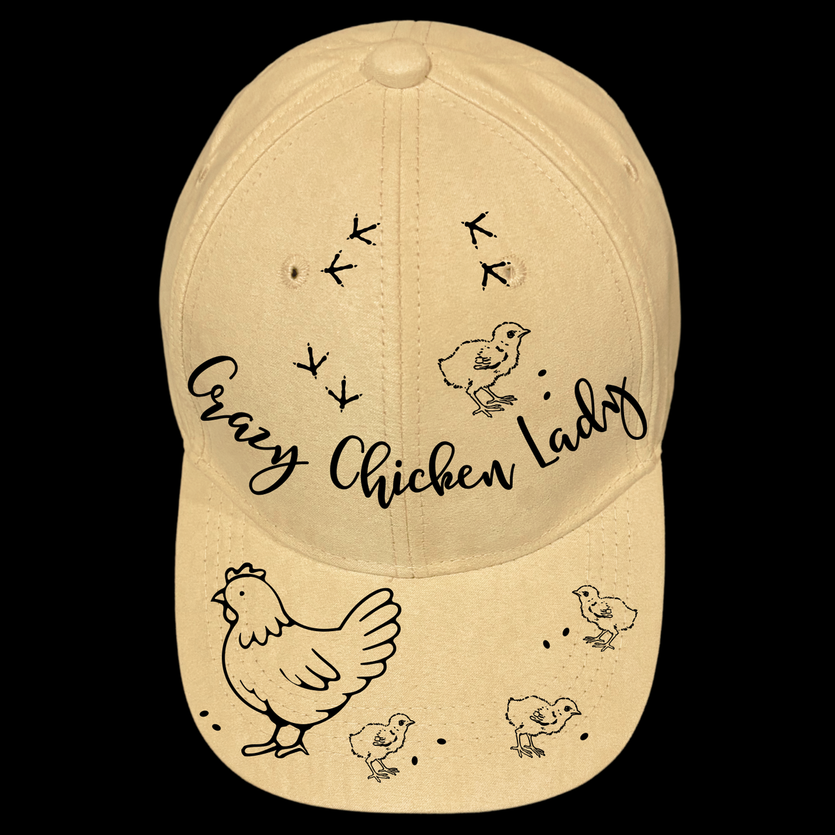 Crazy Chicken Lady design on a baseball cap