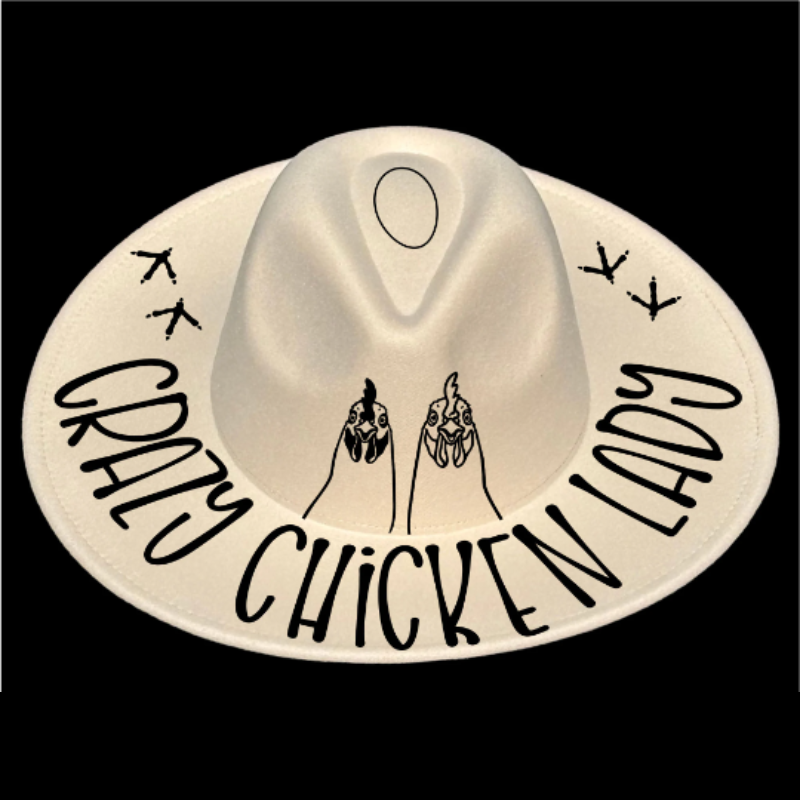 Crazy Chicken Lady Traceable Wide Brim Hat Burning Design