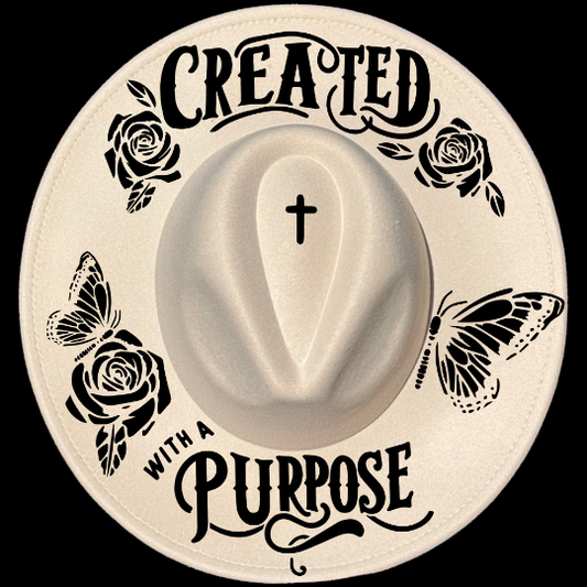 Created With A Purpose design on a wide brim hat