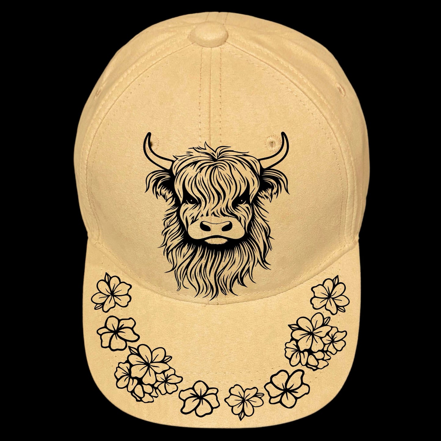 Cute Highland Cow burned hat burning design on a baseball cap