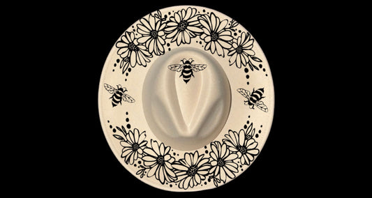 Daisy And Bee design on a wide brim hat